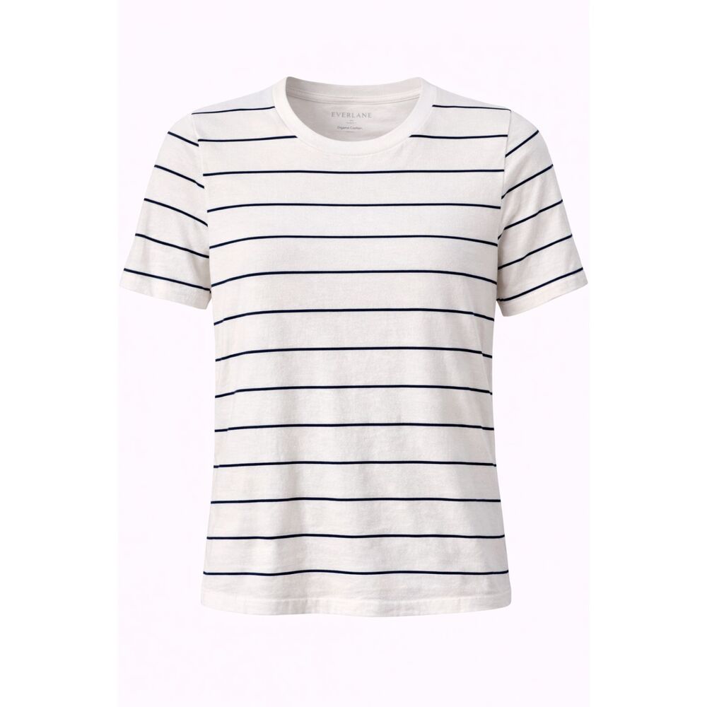 Everlane Organic Cotton Striped Tee White Navy Short Sleeve Minimalist Size M